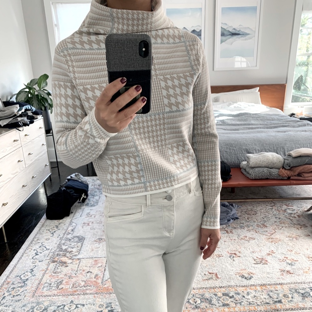Club Monaco NWT Plaid Funnel Neck Top